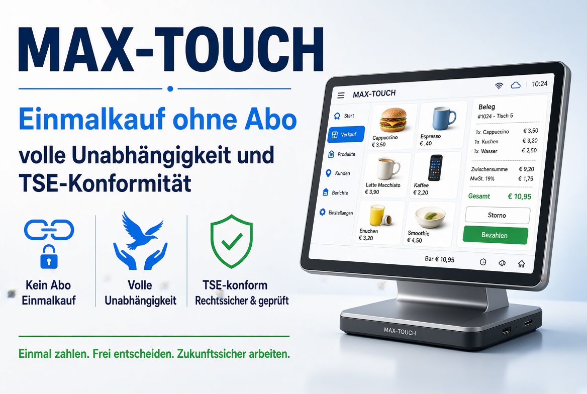 MAX-TOUCH: Einmalkauf ohne Abo – volle Unabhängigkeit und TSE-Konformität